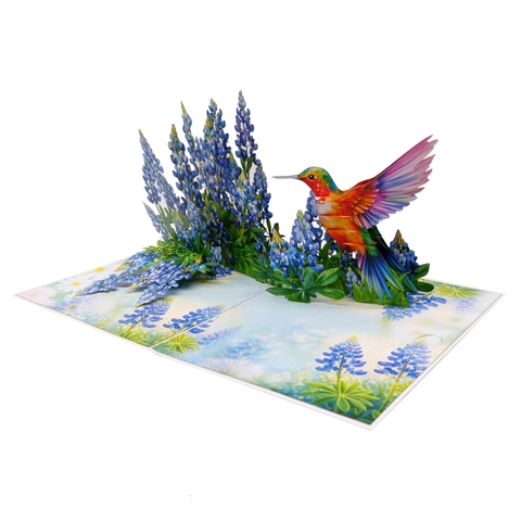 Bluebonnet & Hummingbird 3D Pop Up Card – Handmade Floral Greeting Card