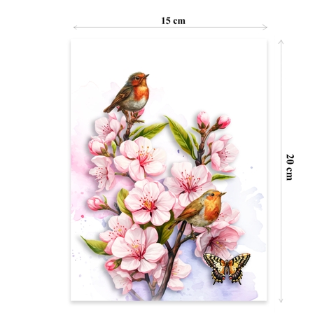 Cherry Blossom & Robin Birds 3D Pop Up Card