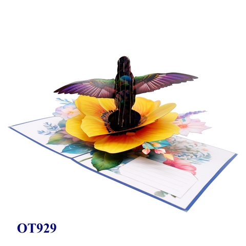 Yellow Anemone Coronaria Flower Hummingbird Pop Up Card