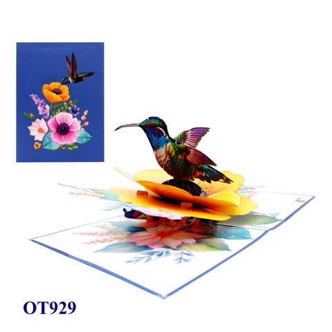 Yellow Anemone Coronaria Flower Hummingbird Pop Up Card