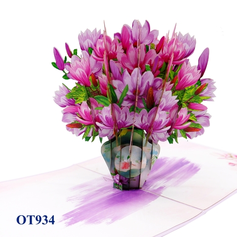 Purple Magnolia Flowers Vase 3D Pop Up Greeting Card