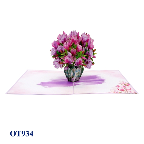 Purple Magnolia Flowers Vase 3D Pop Up Greeting Card