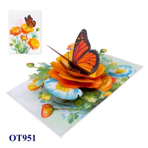Persian Buttercup & Butterfly 3D Pop Up Greeting Card