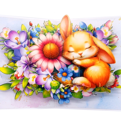 Sleeping Bunny 3D Pop-Up Card – Handmade Greeting Card from Vietnam