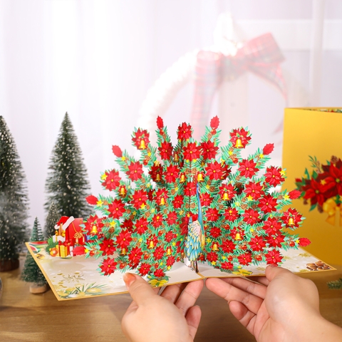 Peacock Poinsettia Christmas 3D Pop Up Card