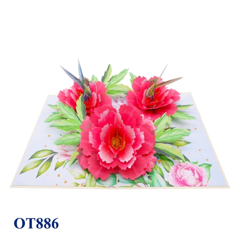Peonies Flowers Hummingbird Pop Up Card