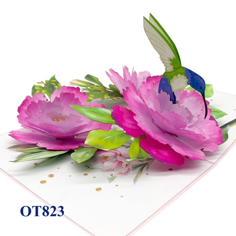 Peonies Hummingbird Pop Up Card