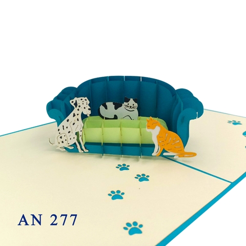 Pets On Sofa 3d Pop Up Card