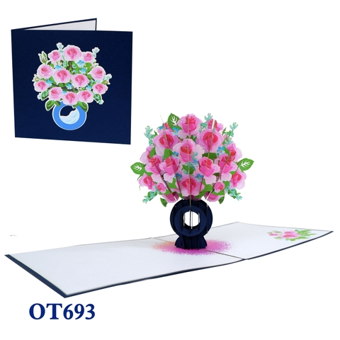 Pink Rose Bouquet Pop Up Card
