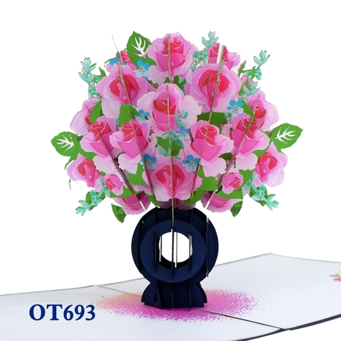 Pink Rose Bouquet Pop Up Card