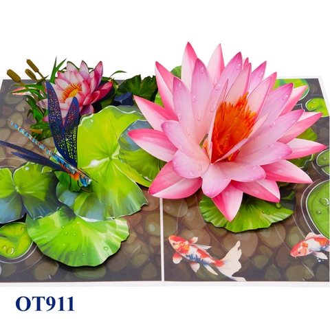 Pink Water Lily Pop Up Greeting Card
