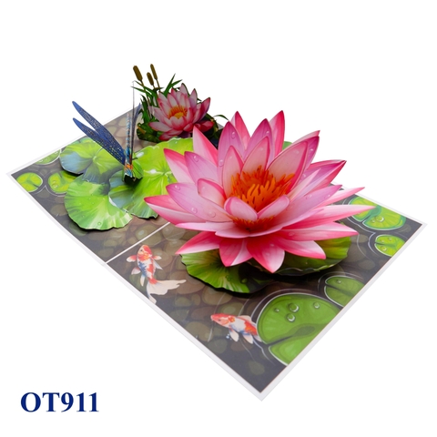 Pink Water Lily Pop Up Greeting Card