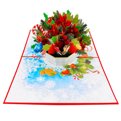 Pointsettia Flowers Basket Pop Up Card