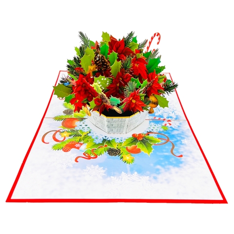Pointsettia Flowers Basket Pop Up Card
