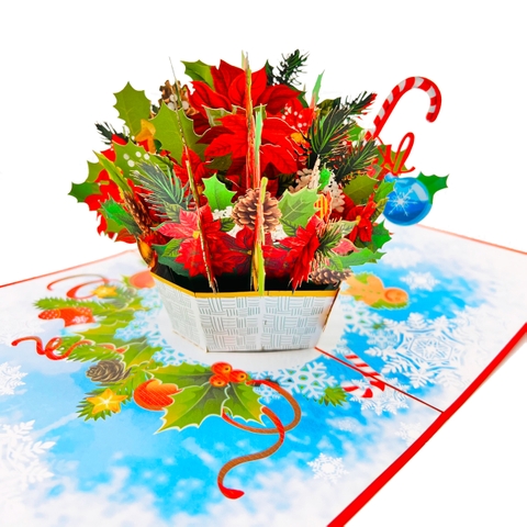 Pointsettia Flowers Basket Pop Up Card