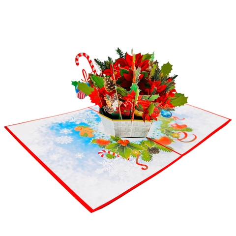 Pointsettia Flowers Basket Pop Up Card