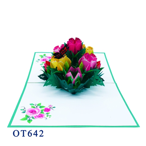 Colorful Rose Flowers Pop Up Card