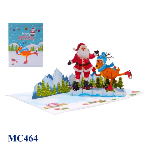 Skiing Santa Reindeer Pop Up Card