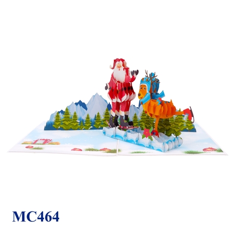 Skiing Santa Reindeer Pop Up Card