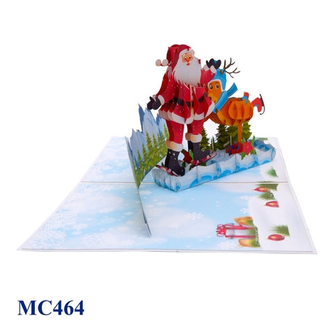 Skiing Santa Reindeer Pop Up Card