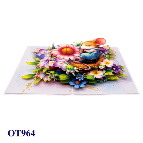 Sleeping Mouse in Spring Garden – Pop-Up Card
