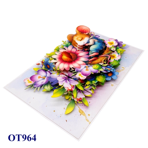 Sleeping Mouse in Spring Garden – Pop-Up Card