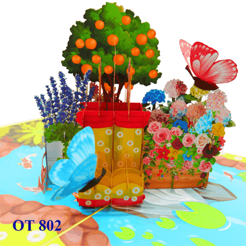 Summer Garden Flowers Pop Up Card