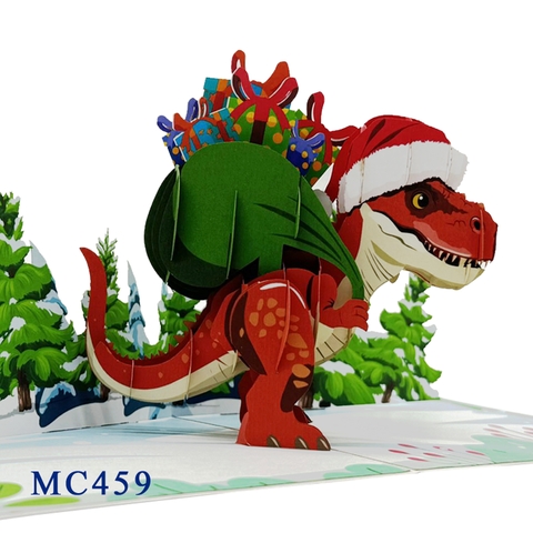 Christmas T-rex Dinosaur Pop Up Card