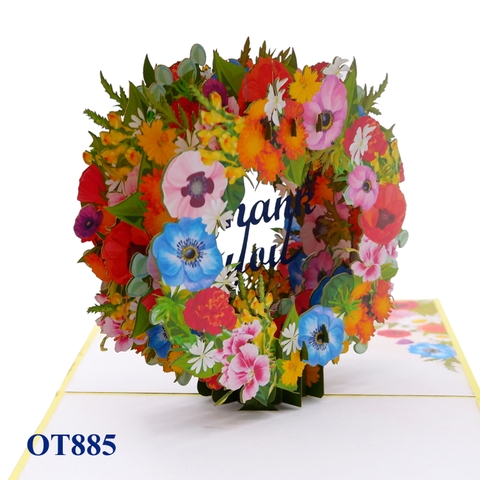 Thank You Flowers Wreath Pop Up Card