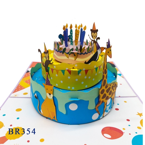 Tropical Animals Birthday Cake Pop Up Card