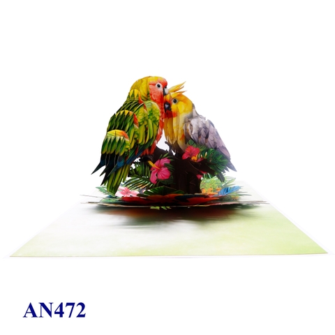 Tropical Lovebirds Pop-up Card – 3D Handmade Greeting Card