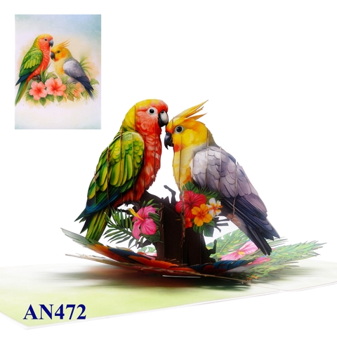 Tropical Lovebirds Pop-up Card – 3D Handmade Greeting Card