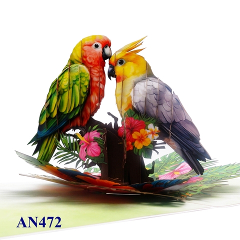 Tropical Lovebirds Pop-up Card – 3D Handmade Greeting Card