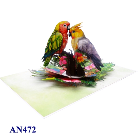 Tropical Lovebirds Pop-up Card – 3D Handmade Greeting Card