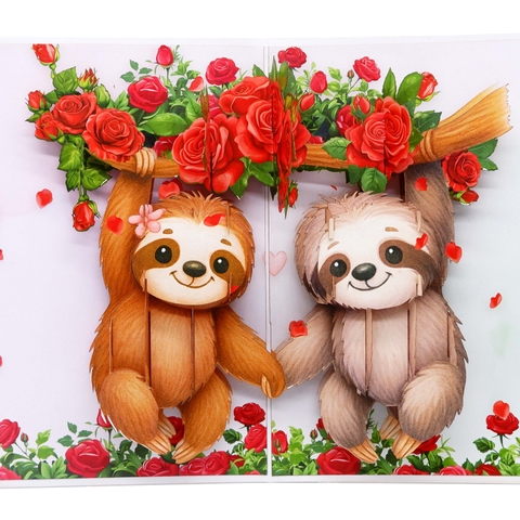 Cute Sloth Couple Pop-Up Card – A Sweet and Playful Love Scene
