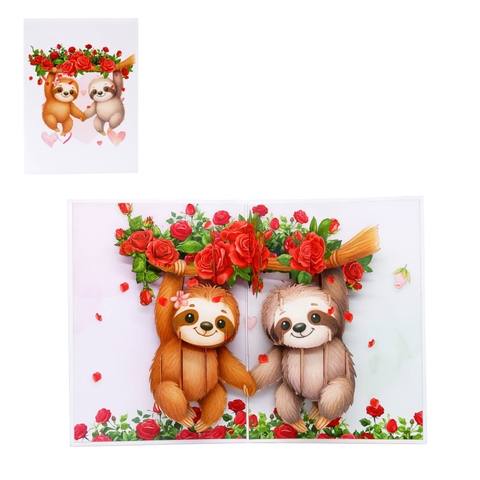 Cute Sloth Couple Pop-Up Card – A Sweet and Playful Love Scene