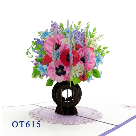 Vase Of Poppy Flowers Pop Up Card