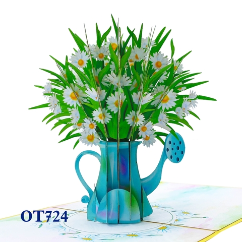 White Daisy Flowers Pot Pop Up Card