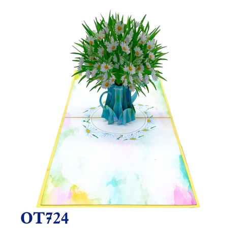 White Daisy Flowers Pot Pop Up Card