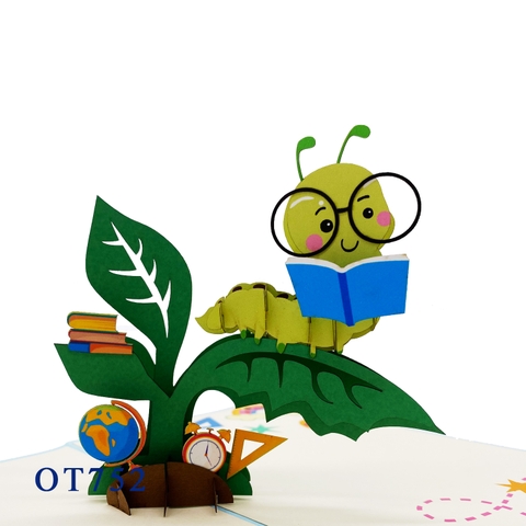 Worm Reading A Book Pop Up Card
