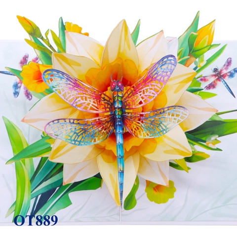 Yellow Daffodils Dragonfly Pop Up Card