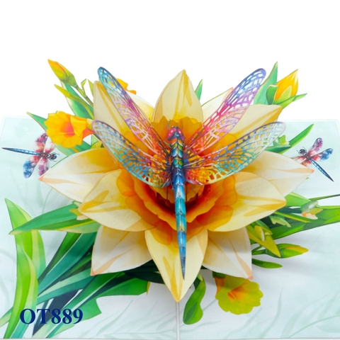 Yellow Daffodils Dragonfly Pop Up Card