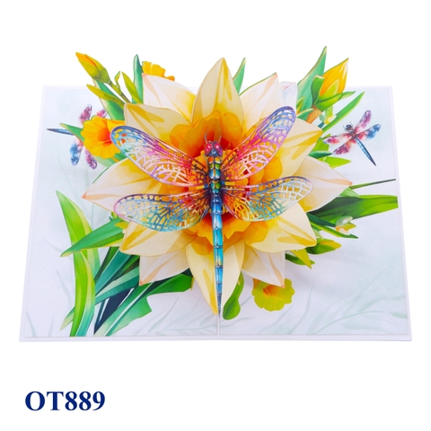Yellow Daffodils Dragonfly Pop Up Card