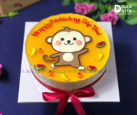 [1142] (60) Bánh mousse chanh dây vẽ hình chú khỉ