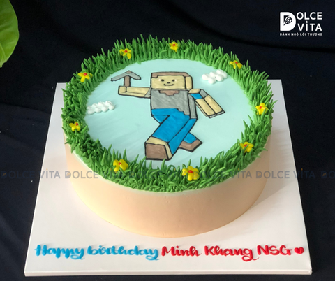 [1621] (70) Bánh Kem Vẽ Hình Steve Trong Minecraft – Món Quà Đặc Biệt Dành Cho Fan Minecraft