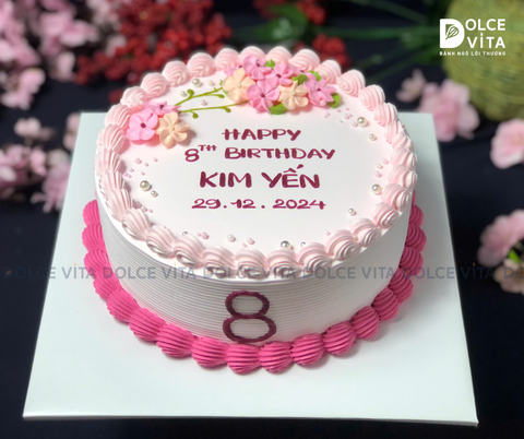 [1636] (50) Bánh tone hồng trang trí hoa cho bé gái