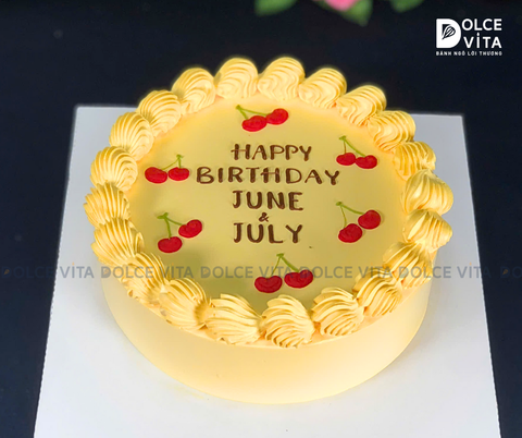 [1630] Bánh trang trí phong cách retro vẽ quả cherry đơn giản nền cam