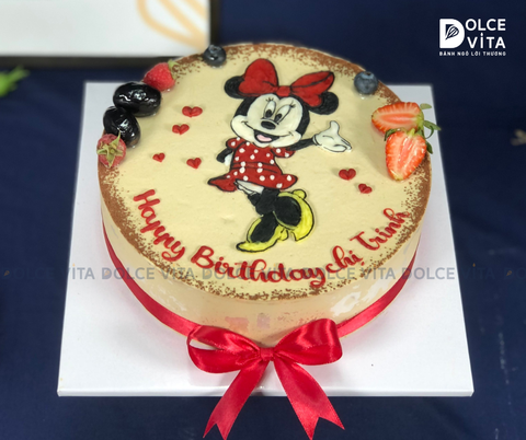 [1801] (50) Bánh Tiramisu vẽ cô chuột Minnie Mouse (Mickey Mouse)