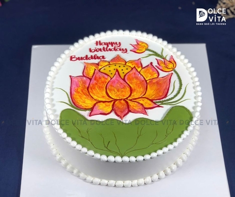 [1414] (90) Bánh kem vẽ hoa sen cho Phật Đản và nhiều dịp