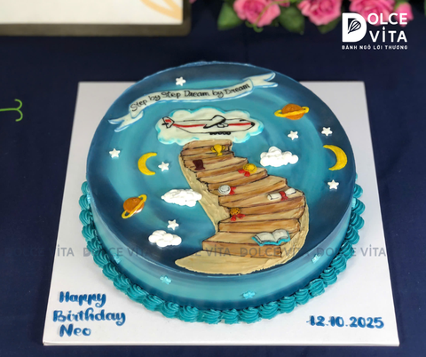 [2035] (200) Bánh kem chủ đề không gian vũ trụ - bậc thang ước mơ cho bé